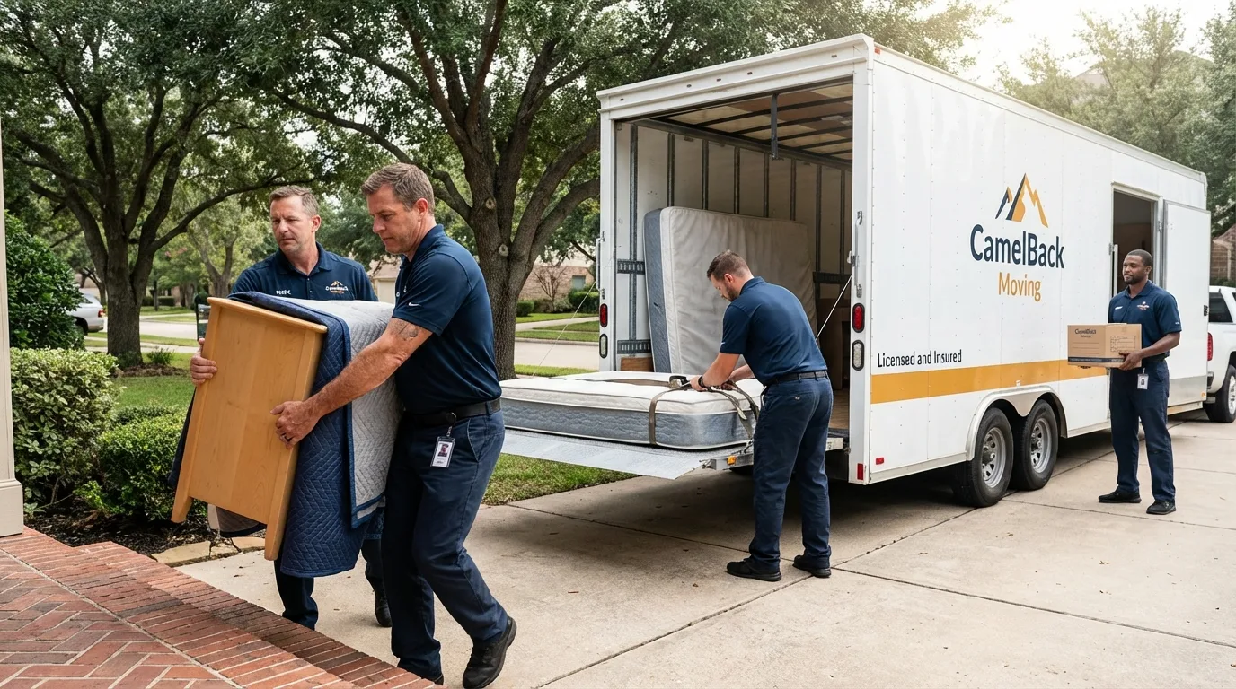 Crew loading residential truck for cross-state move from North Branch, MI