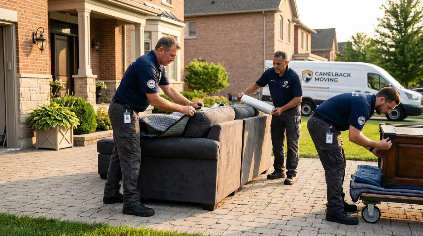 Large estate moving crew wrapping furniture in North Branch, MI